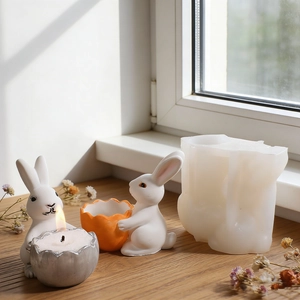 Easter rabbit eggshell candle holder silicone mold for DIY plaster craft and resin casting