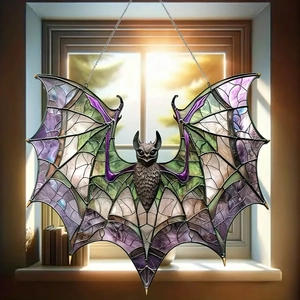 Modern acrylic bat suncatcher in stained glass style for Halloween window hanging decor