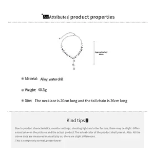 Detailed spec sheet of alloy water drill flower necklace with 46cm length dimensions