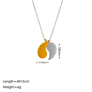 Minimalist 18k gold plated stainless steel teardrop yin yang pendant necklace for women