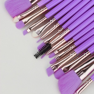 15-piece purple makeup brush set with synthetic bristles for face and eye cosmetics