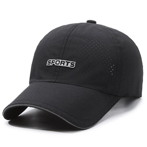 Breathable black mesh sports baseball cap with reflective SPORTS lettering for outdoor use
