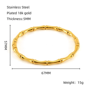 18K gold plated stainless steel bamboo joint bracelet for women with 57x67mm inner diameter