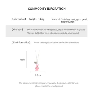 Size chart showing 73cm length and 14.6g weight for the flocking bear pearl necklace