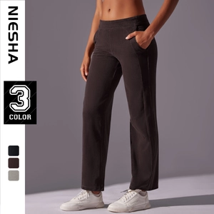 Pantalones De Chándal De Pierna Ancha Para Mujer Pana Acanalada Cintura Alta Rectos Con Bolsillos Yoga Fitness Casual