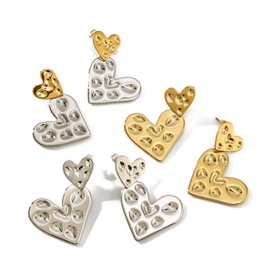 Textured 18K gold and silver double heart earrings in three elegant color variants