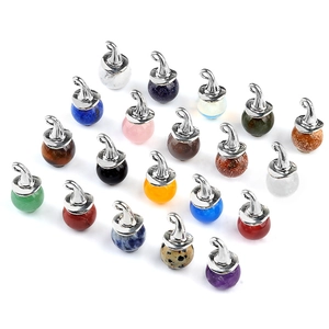 Natural gemstone witch hat pendants in various colors with silver metal hanging loops