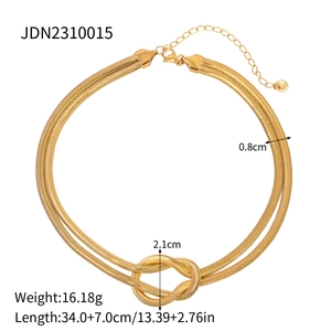 Detailed specs of double-layered knotted gold necklace with sizing and weight info