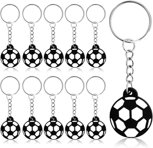 Set of 10 classic black and white football keychains with silver metal rings and chains
