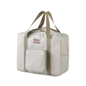 Off-white large capacity travel storage bag with khaki handles on a white background