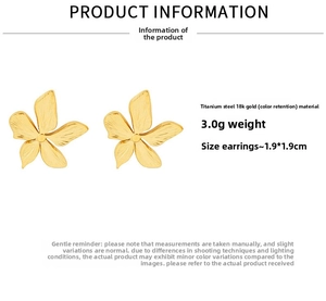 Detail of 18k gold plated stainless steel petal earring with size and weight info