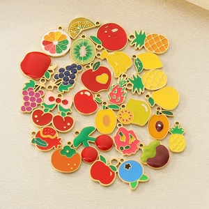 Assorted 18K gold plated stainless steel fruit pendants with colorful enamel details