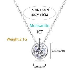 Classic S925 sterling silver necklace featuring 1CT round bezel-set moissanite pendant