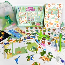 Detailed dinosaur theme DIY journal set with spiral notebook and colorful stickers