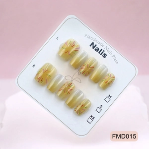 Handmade Cat Eye Press On Nails Yellow Gradient Colorful Firework Pattern Short Square Round ABS Material Aesthetic