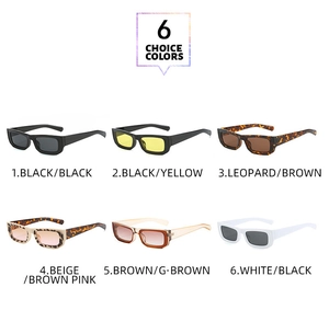 Selection of six retro square sunglasses colors in a neat matrix layout for shopping
