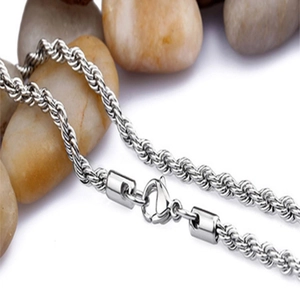 Silver twist chain necklace for men in polished stainless steel on decorative stones
