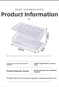 Clear acrylic pen organizer detail with dimensions 12cm x 8cm x 7.5cm for desk storage