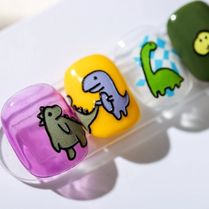 3D embossed cartoon dinosaur nail stickers with colorful hand-painted art patterns