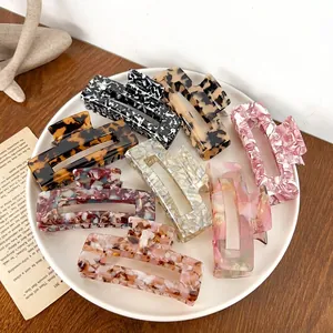 Lot de pinces à cheveux rectangulaires en acétate aux motifs marbrés et écaille de tortue