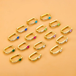 Elegant gold titanium steel geometric earrings with colorful zircon stones in a neat row
