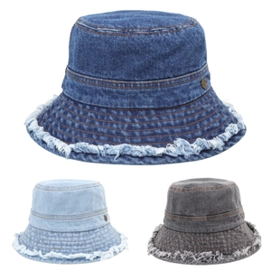 Retro Denim Bucket Hat Frayed Edges Washed Distressed Sun Protection Streetwear Fisherman Hat For Women