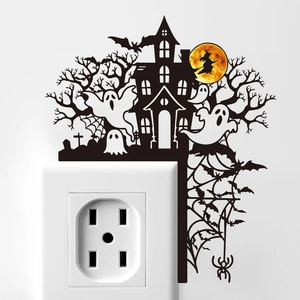 Halloween silhouette wall decals with castle, ghost and bats for light switch decor