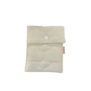 Minimalist cream quilted sanitary napkin pouch with snap closure and cloud pattern