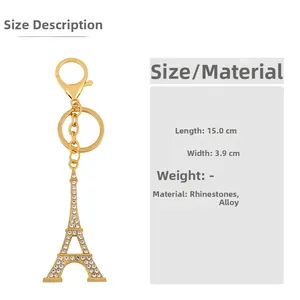 Tableau des tailles détaillé pour le porte-clés Tour Eiffel avec dimensions et matériaux