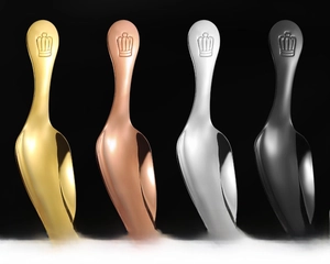 Detail view of four 304 stainless steel spoons with elegant crown relief in assorted colors