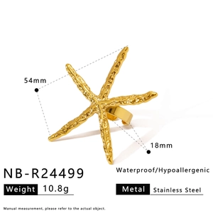 Dettagli del diametro di 18mm e del peso di 10,8g dell'anello stella marina dorata