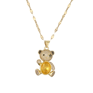 Golden necklace featuring a teddy bear pendant with sparkling zircon micro-pave crystals