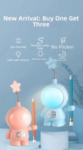 Adjustable LED astronaut lamp with flexible neck, pencil holder and eye-protection light