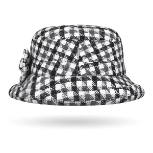 Cappello da pescatore vintage a quadretti bianchi e neri da donna con fiocco laterale