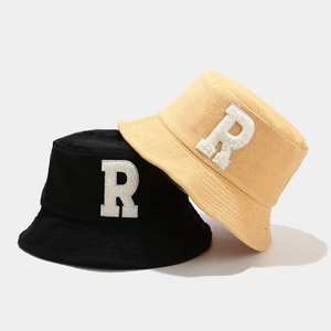 Terry Cloth Bucket Hat With Chenille Letter R Patch Sun Protection Outdoor Casual Streetwear Style For Men Women