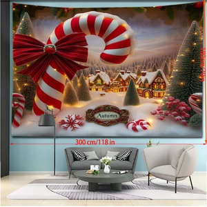 Détail de la tapisserie de Noël de 300x180cm avec scène de sucre d'orge enneigé