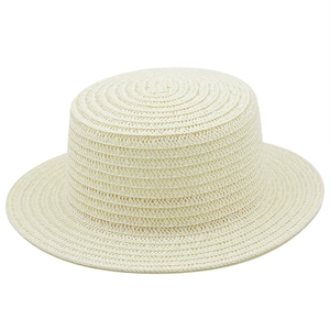 Classic cream straw boater hat with flat top and fine woven texture for sun protection