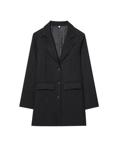 Detailed view of the three-button cuff and smooth fabric on a black blazer