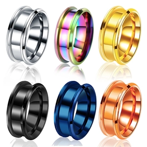 Set of six 8mm stainless steel ear tunnels in silver black gold rose gold blue and rainbow