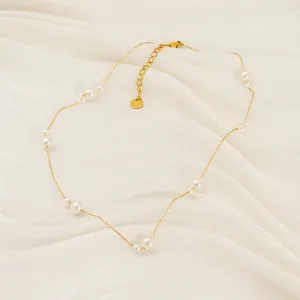 Elegant Artificial Pearl Necklace Stainless Steel 18K Gold Plated Clavicle Chain Ins Style Geometric Jewelry For Women