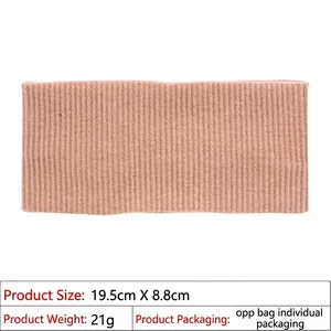Detail view of dusty pink knitted headband showing 19.5cm x 8.8cm size dimensions