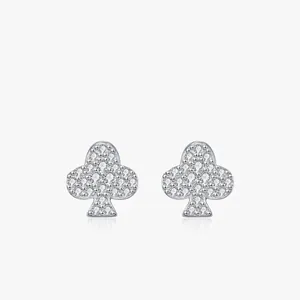 Moissanite Stud Earrings With 925 Sterling Silver Earring Post Poker Club Clover Lucky Charm Jewelry For Women