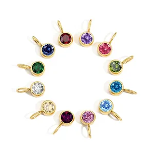 Birthstone Charms Stainless Steel Round Rhinestone Pendants For DIY Jewelry Making Colorful Monthly Fashion Accessories