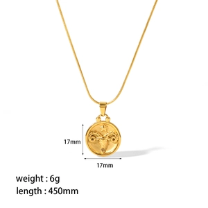 Collier signe du zodiaque Bélier plaqué or 18 carats avec pendentif rond de 17mm