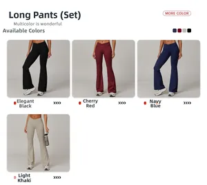 Détail du legging évasé de yoga taille haute à coupe en V en noir, rouge, marine et kaki