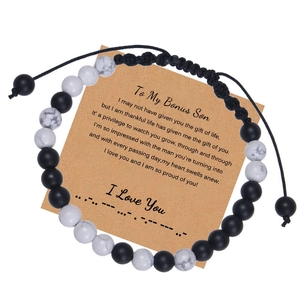 Bracelet code Morse fait main en pierres naturelles avec carte message pour beau-fils