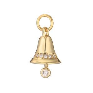 Detail of golden Christmas bell pendant with sparkling zircons and glossy finish