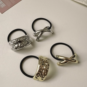 Minimalist Metal Geometric Hair Tie For Women Vintage Hammered Texture Elastic Hair Band Gold Silver Electroplated Alloy Hairband