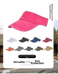 Close-up of vintage washed cotton sun visors showing various colors for outdoor sports use