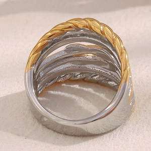 Bague spirale élégante à plusieurs couches avec anneaux en acier inoxydable doré et argenté
